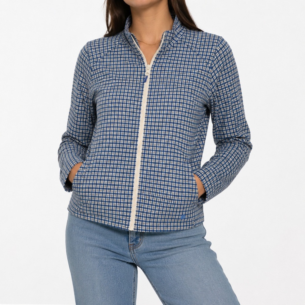 T by Talbots Windbreaker Jacket Women's Large Petite‎ Plaid Funnel Neck Full Zip